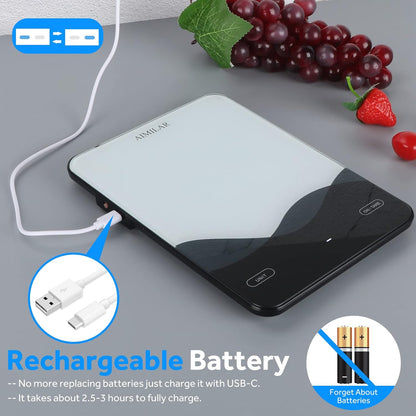 AIMILAR USB‑C Rechargeable Digital Kitchen Scale – 22lb/10kg, 1g Accuracy, Tempered Glass (LED Display)