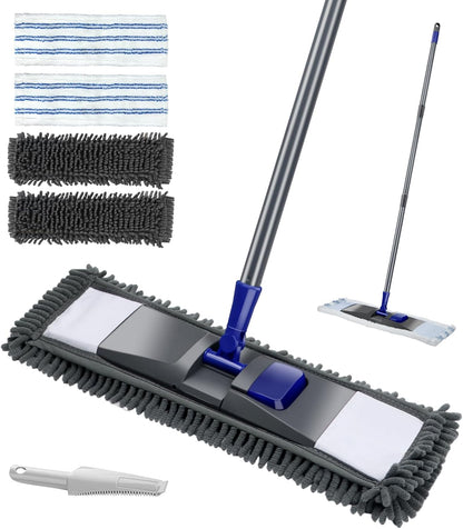 Masthome Flat Mop for Floor Cleaning – Double-Sided Microfibre Mop with 4 Washable Pads