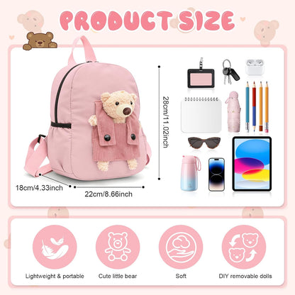 Aucuu Cute Bear Kids Backpack | Detachable Teddy | Adjustable Straps | Preschool & Kindergarten | Boys & Girls