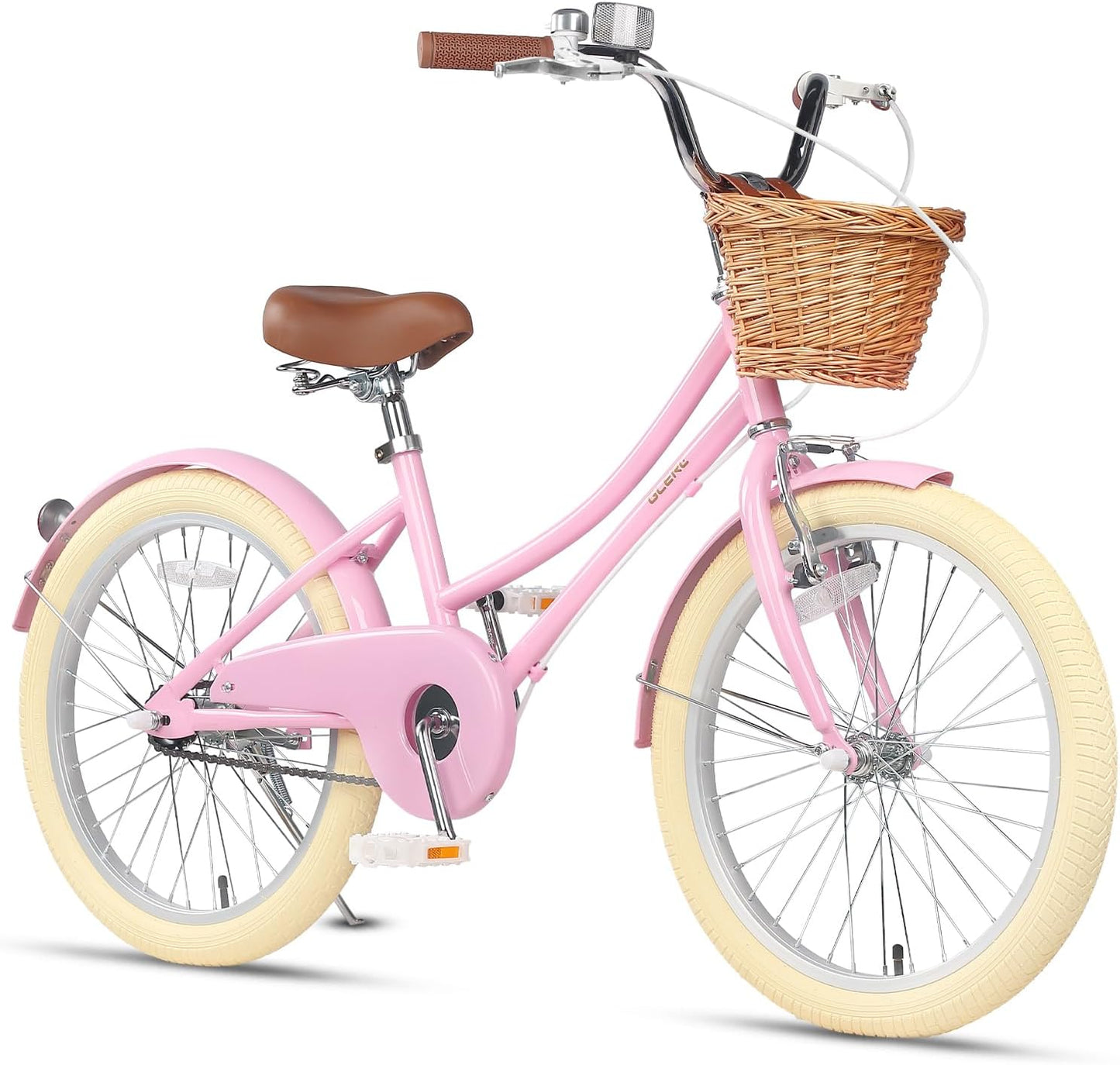 GLERC Little Molly Kids Retro Girls Bike with Basket, Stabilisers and Kickstand