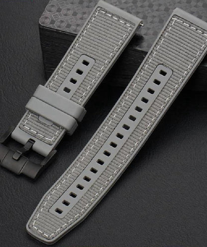 22mm Quick‑Release Watch Strap – Nylon & Rubber Watch Band with Silver Pin Buckle