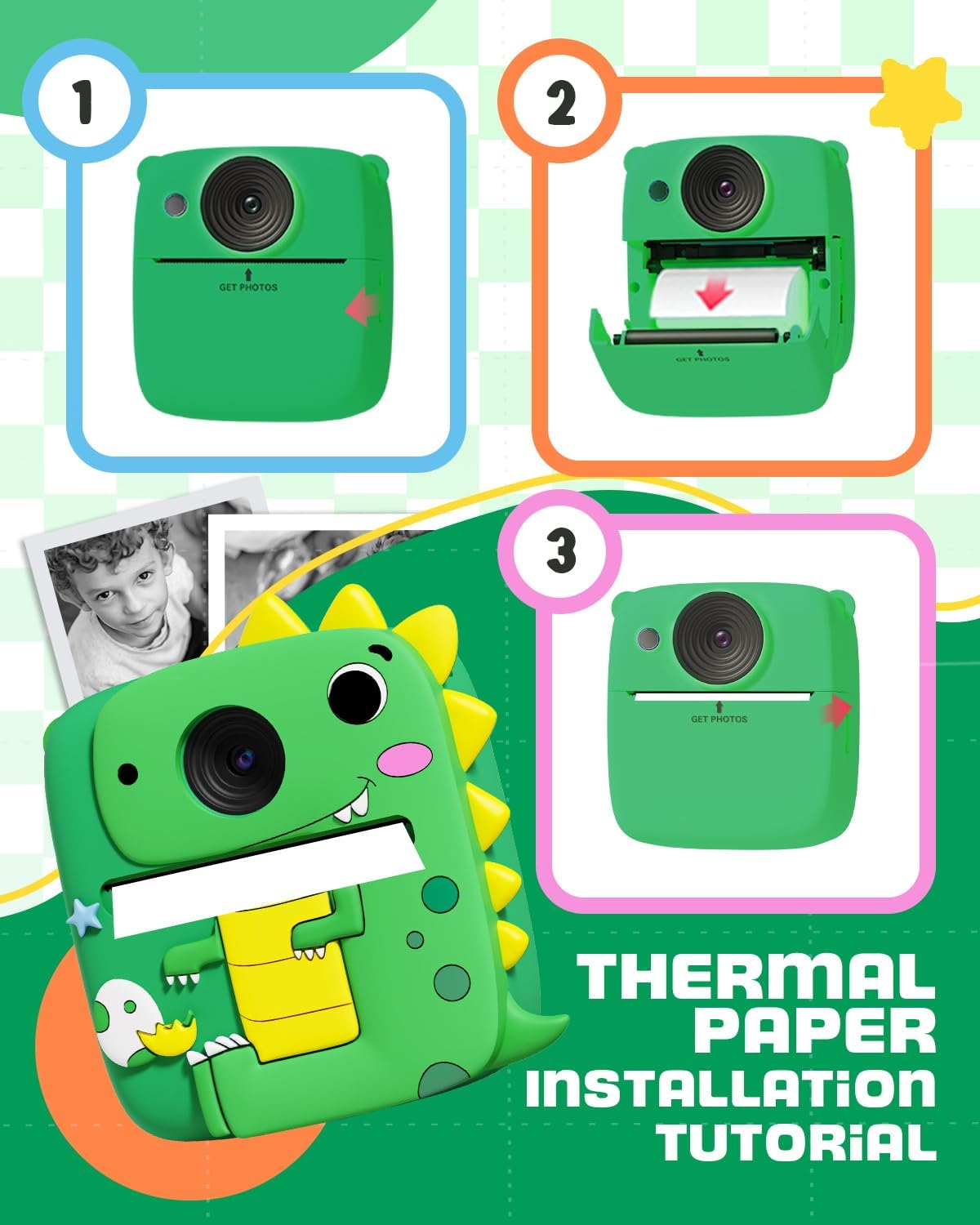 Lenudar Kids Camera Instant Print, 1080P Kids Digital Camera, Girls Boys Toys Age 3-9, Christmas Birthday Gifts Toys for 3 4 5 6 7 8 9 Year Old Boys Girls (Green)
