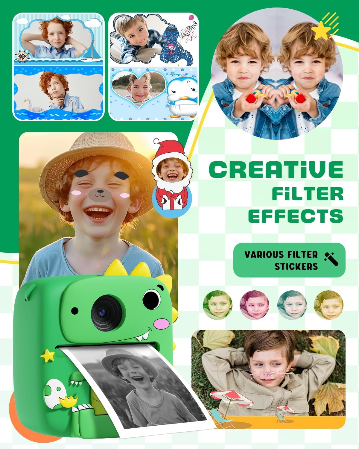Lenudar Kids Camera Instant Print, 1080P Kids Digital Camera, Girls Boys Toys Age 3-9, Christmas Birthday Gifts Toys for 3 4 5 6 7 8 9 Year Old Boys Girls (Green)