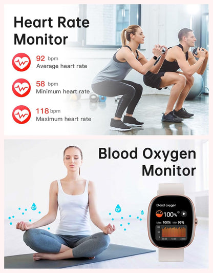 HUAKUA Women’s Smartwatch – Bluetooth Call Answer/Make, Heart Rate & SpO2 Tracking, Sleep Monitor, Multi‑Sport Fitness Tracker
