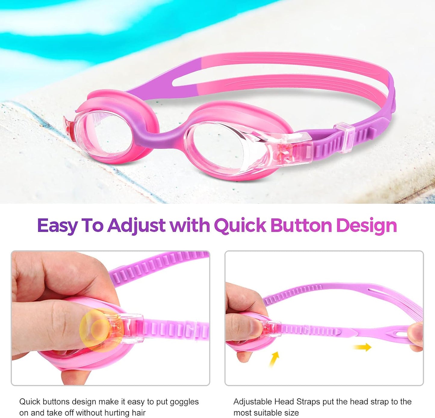 Kids Swimming Goggles 2-Pack | Anti-Fog, Wide View, Soft Silicone — Girls & Boys Ages 3–14