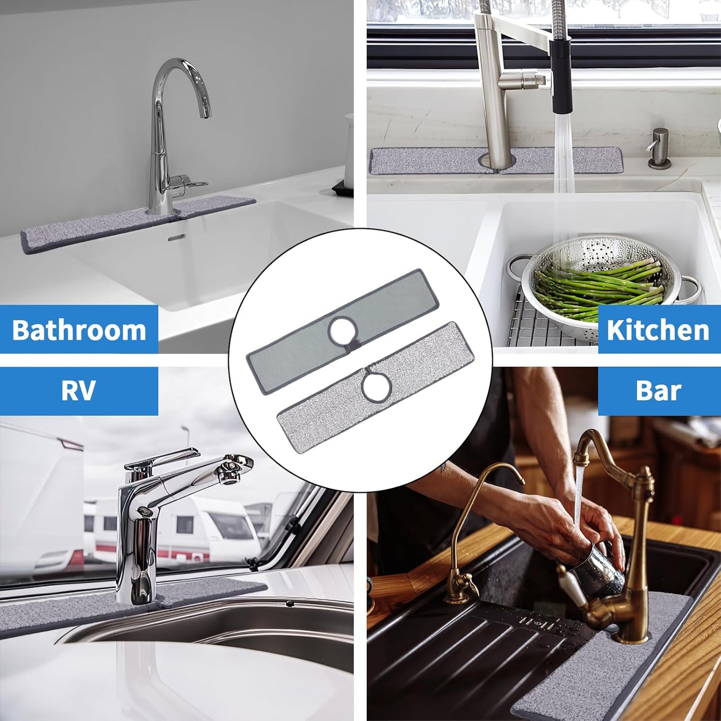 Kitchen Sink Splash Guard 2 Pcs Grey Sink Splash Guard Drying Sink Faucet Absorbent Mat 18.1 * 3.9 Inch Faucet Mat
