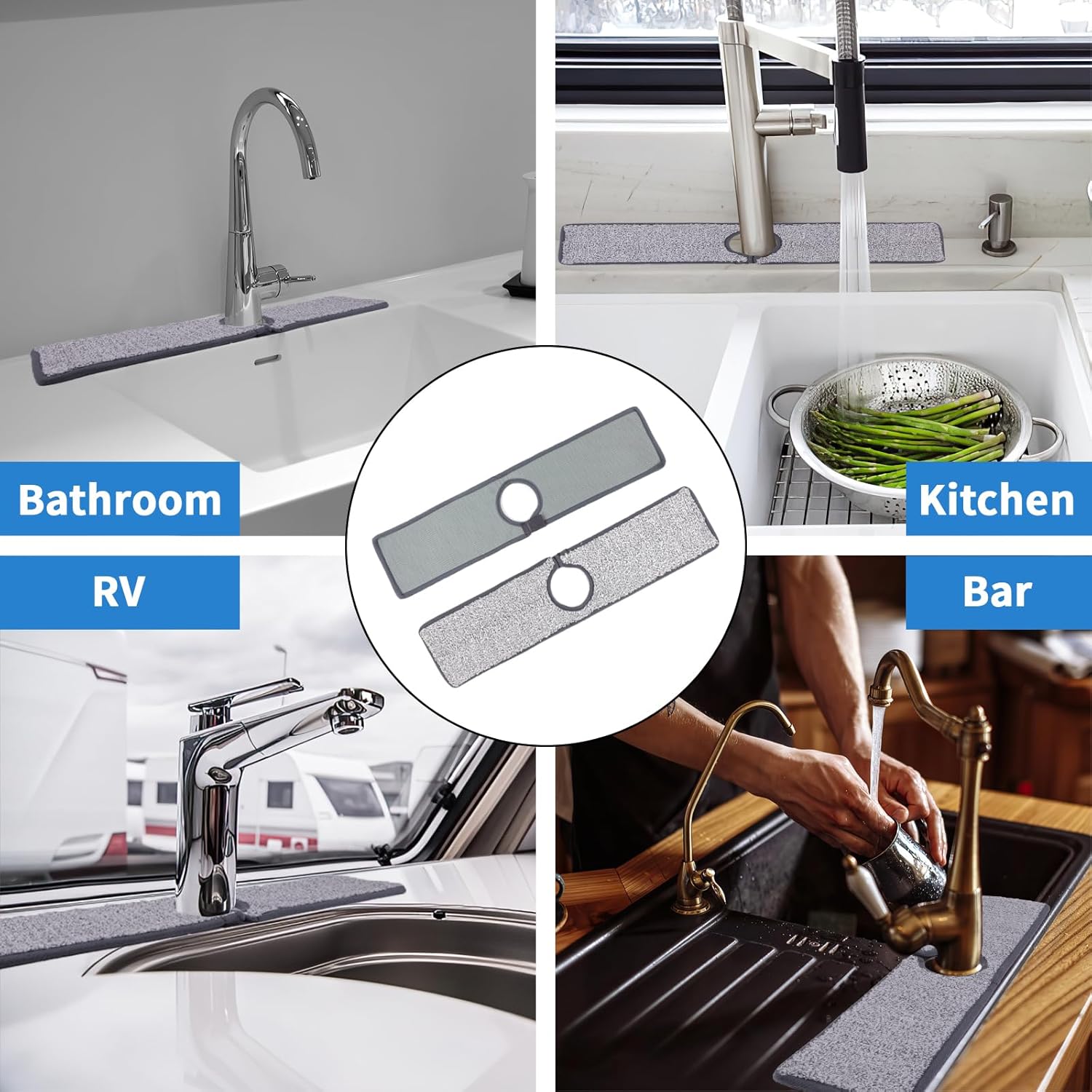 Kitchen Sink Splash Guard 2 Pcs Grey Sink Splash Guard Drying Sink Faucet Absorbent Mat 18.1 * 3.9 Inch Faucet Mat