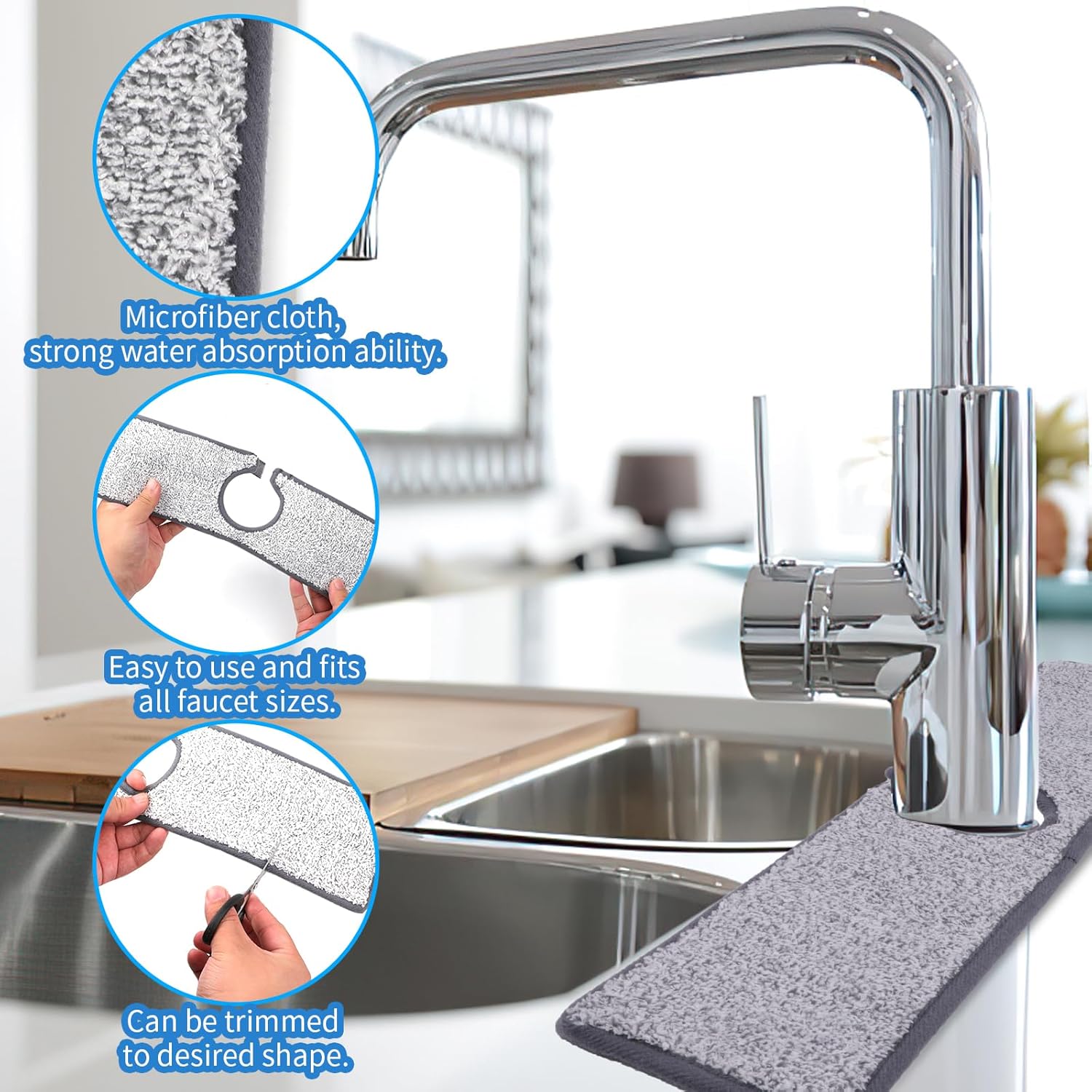Kitchen Sink Splash Guard 2 Pcs Grey Sink Splash Guard Drying Sink Faucet Absorbent Mat 18.1 * 3.9 Inch Faucet Mat