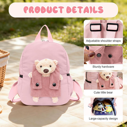 Aucuu Cute Bear Kids Backpack | Detachable Teddy | Adjustable Straps | Preschool & Kindergarten | Boys & Girls