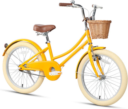 GLERC Little Molly Kids Retro Girls Bike with Basket, Stabilisers and Kickstand