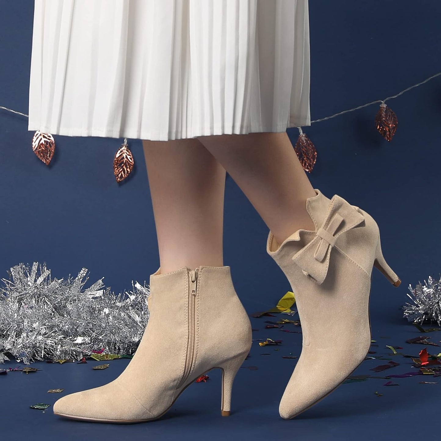 Perphy Women’s Bow Pointed Toe Ankle Boots – Stiletto Heel Dress Boots