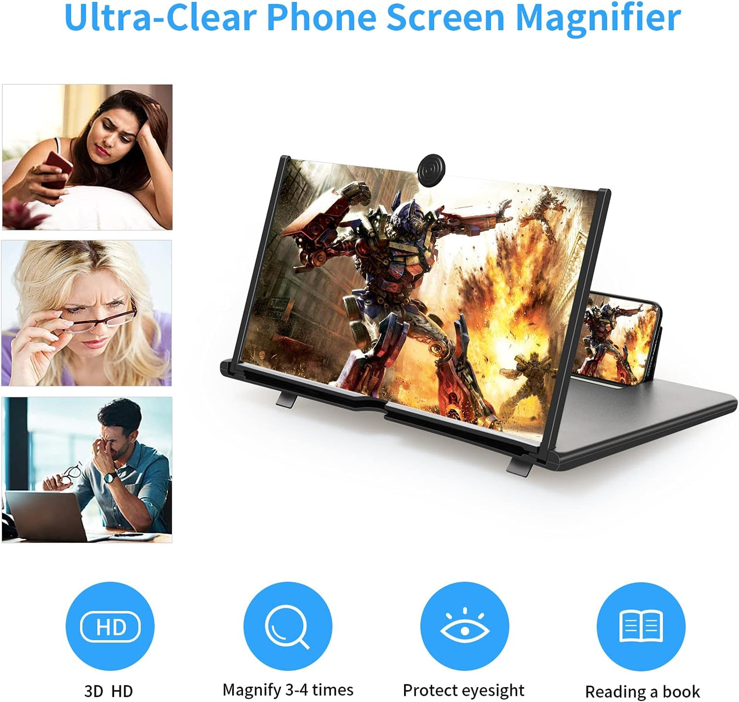 14 Inch 3D Mobile Phone Screen Magnifier – Portable Foldable Stand & Holder for All Smartphones – HD Screen Enlarger for Videos, Movies, Gaming – Eye Protection, Pull-Out Design – Black