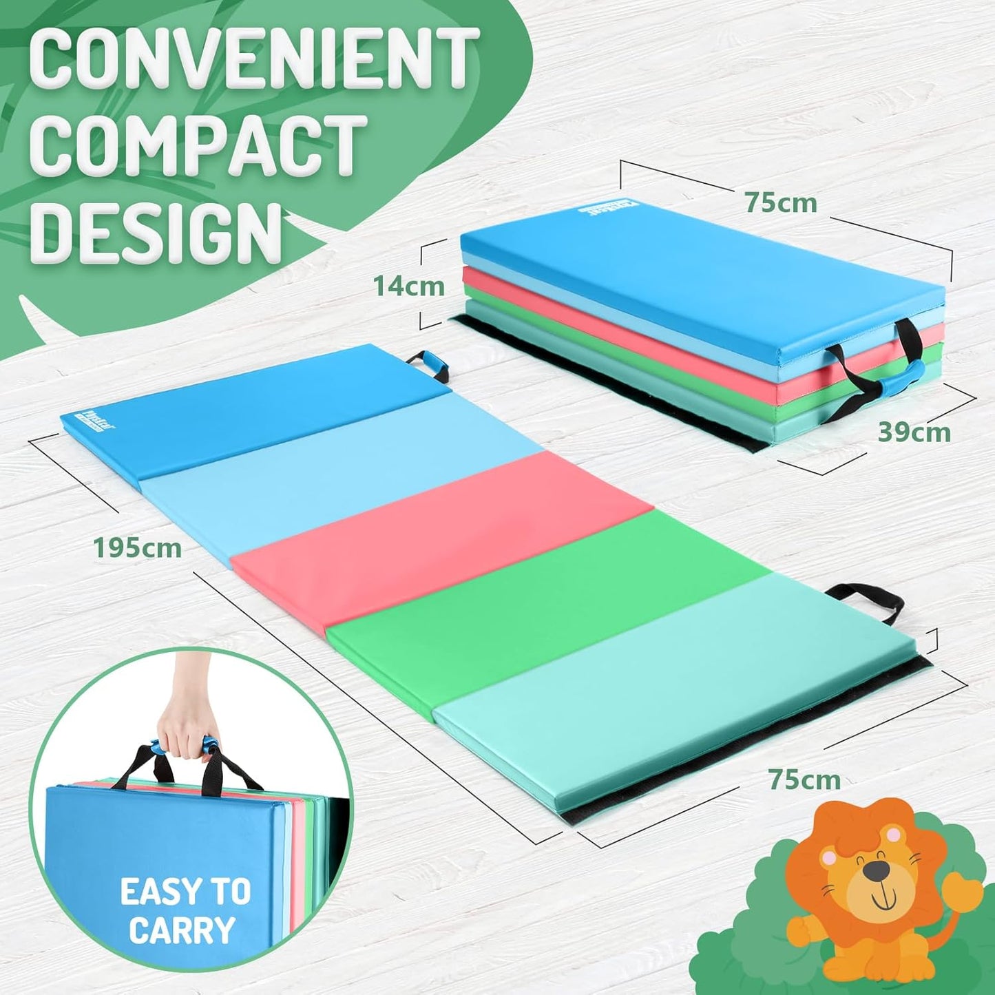 5 Panel Folding Gymnastics Tumbling Mat – 195 × 75 × 2" Exercise Mat with Carry Handles