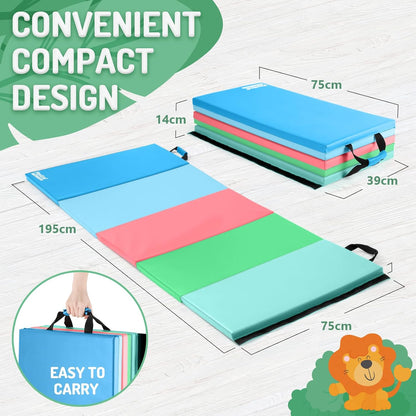 5 Panel Folding Gymnastics Tumbling Mat – 195 × 75 × 2" Exercise Mat with Carry Handles