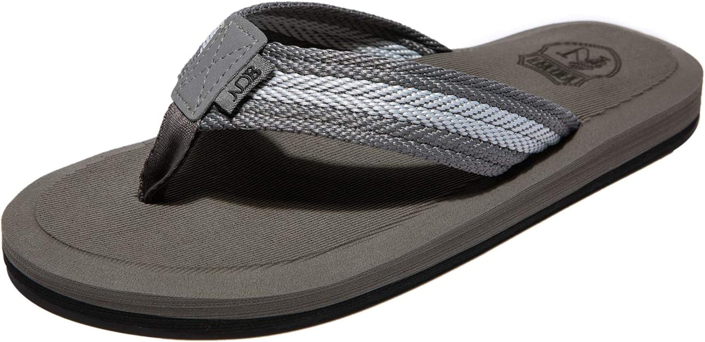 Men's Lightweight EVA Flip Flops | Soft Cushioned Beach & Casual Sandals — Brown & Grey