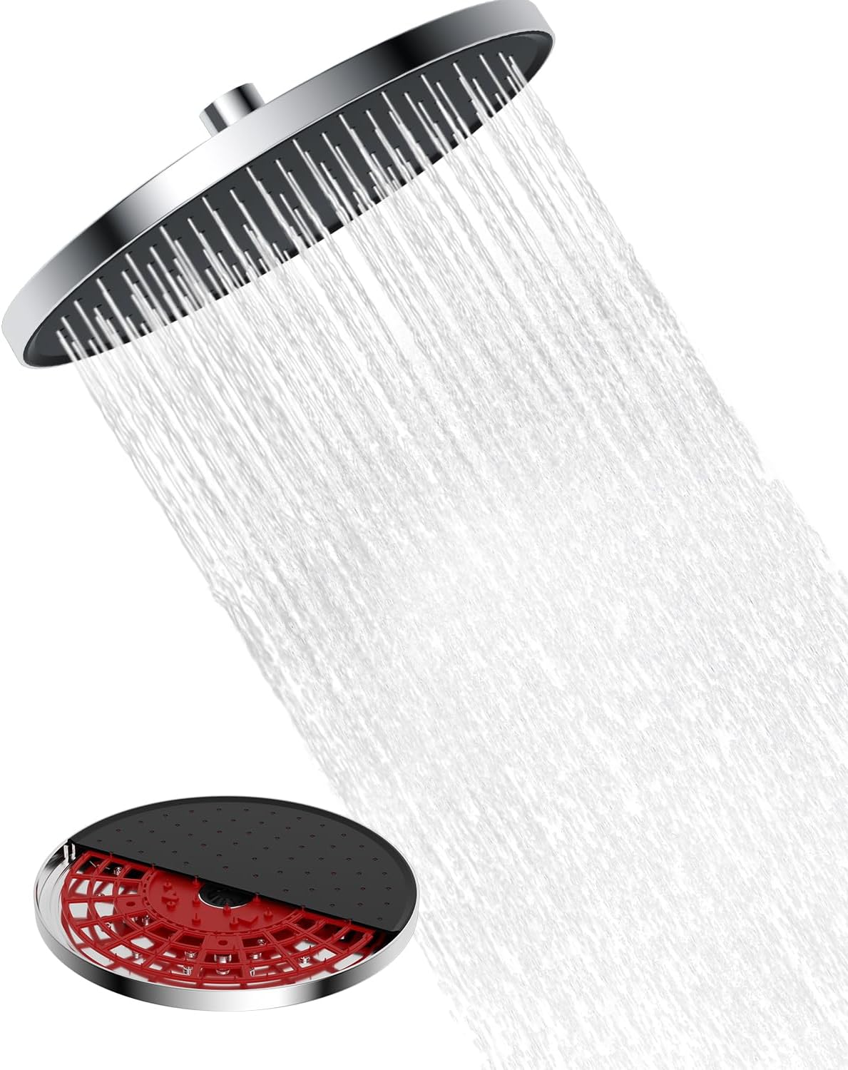 Hibbent 10" Round Rainfall Shower Head – Fixed Overhead Shower Head with Self‑Cleaning Nozzles (Black)