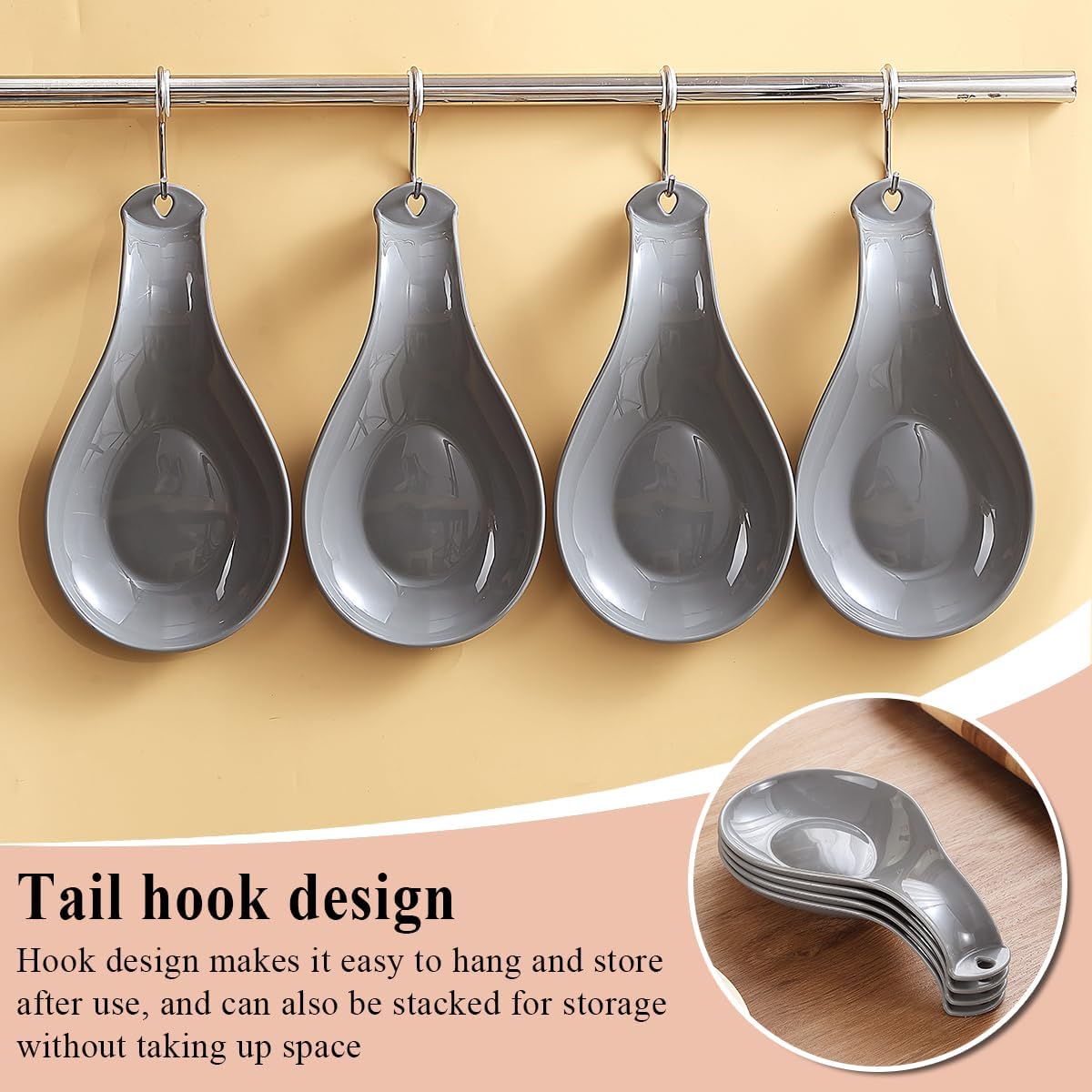 Grey Plastic Spoon Rest (4‑Piece Set) – Stove‑Top Utensil Holder for Spoons, Ladles, Tongs & Spatulas | Dishwasher Safe | UK