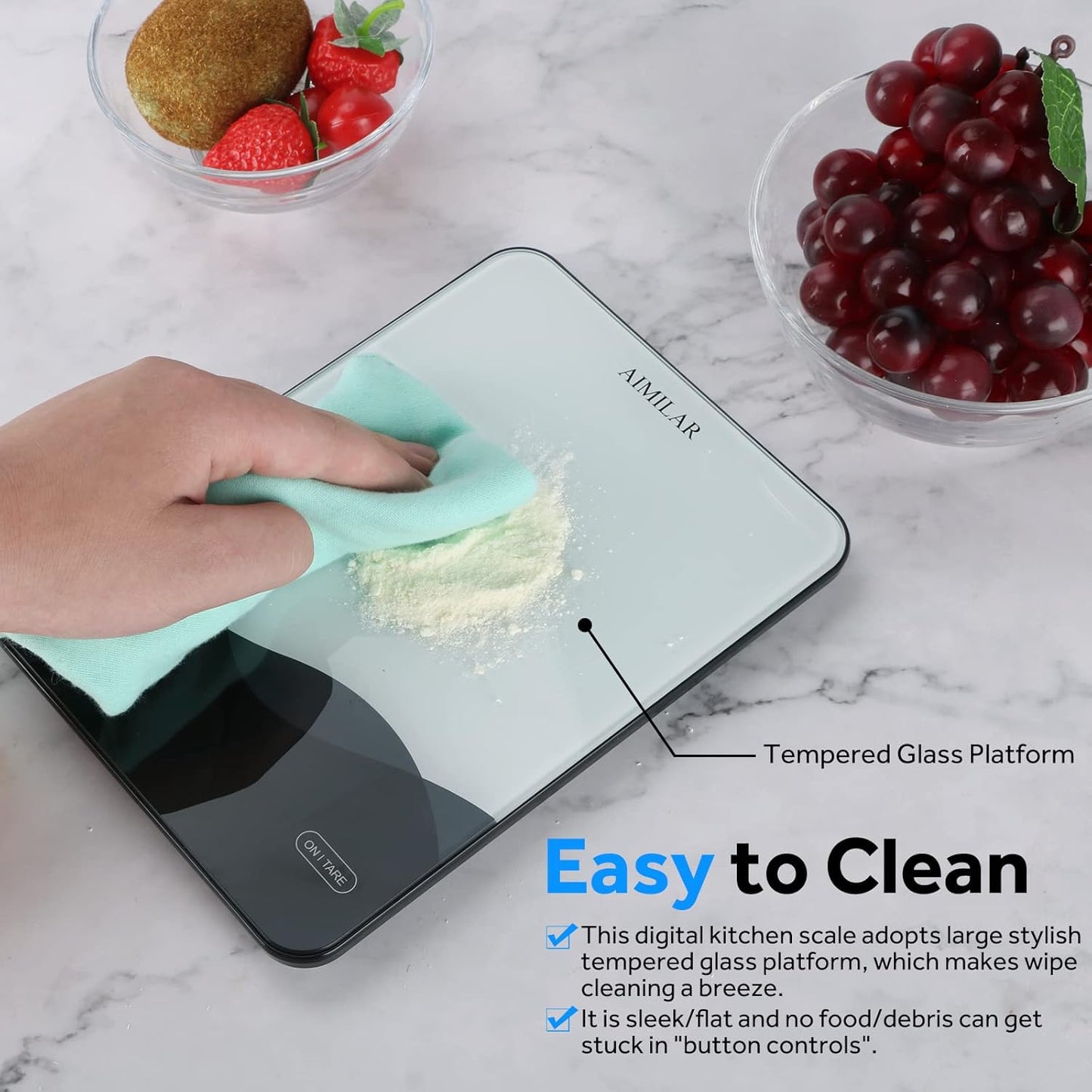 AIMILAR USB‑C Rechargeable Digital Kitchen Scale – 22lb/10kg, 1g Accuracy, Tempered Glass (LED Display)