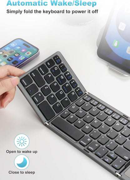 SOPPY Foldable Bluetooth Keyboard with Touchpad – USB Rechargeable Tri‑Fold Mini Wireless