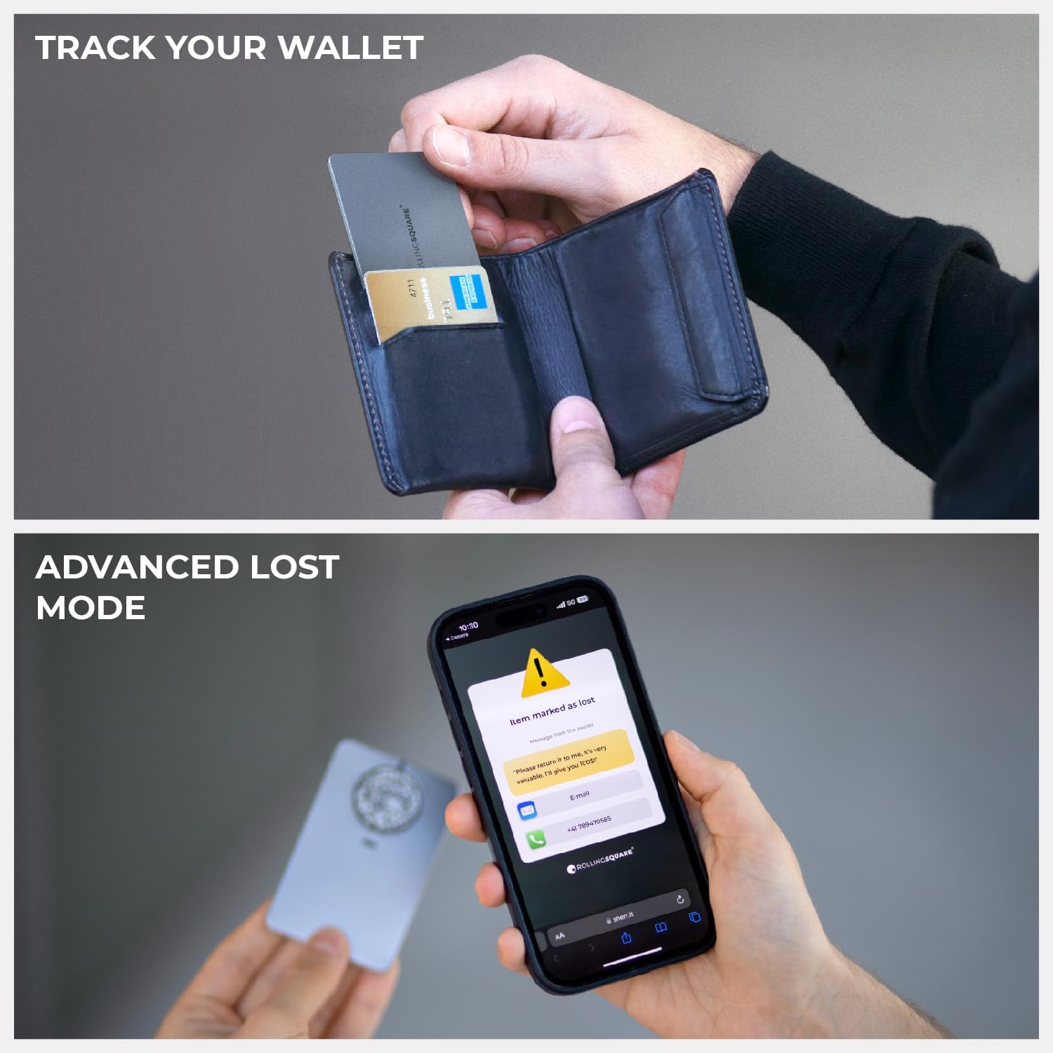 Rolling Square AirCard E – Ultra Slim Bluetooth Tracker & QR Code Business Card | Compatible with Apple Find