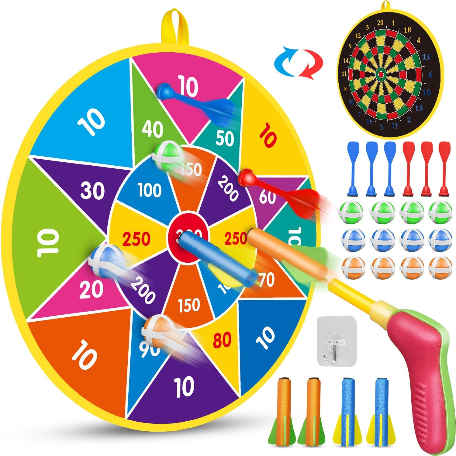 Double-Sided Dart Board Set for Kids – Safe Indoor & Outdoor Game with Velcro Balls Darts & Dart Bullets | Fun