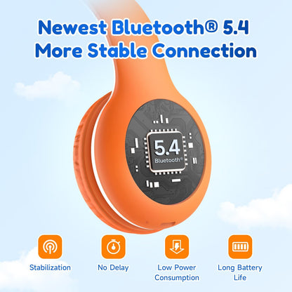 EarFun Kids Wireless Headphones – Bluetooth 5.4, Volume Limited 85/94dB, Foldable Over‑Ear with Mic (Orange)