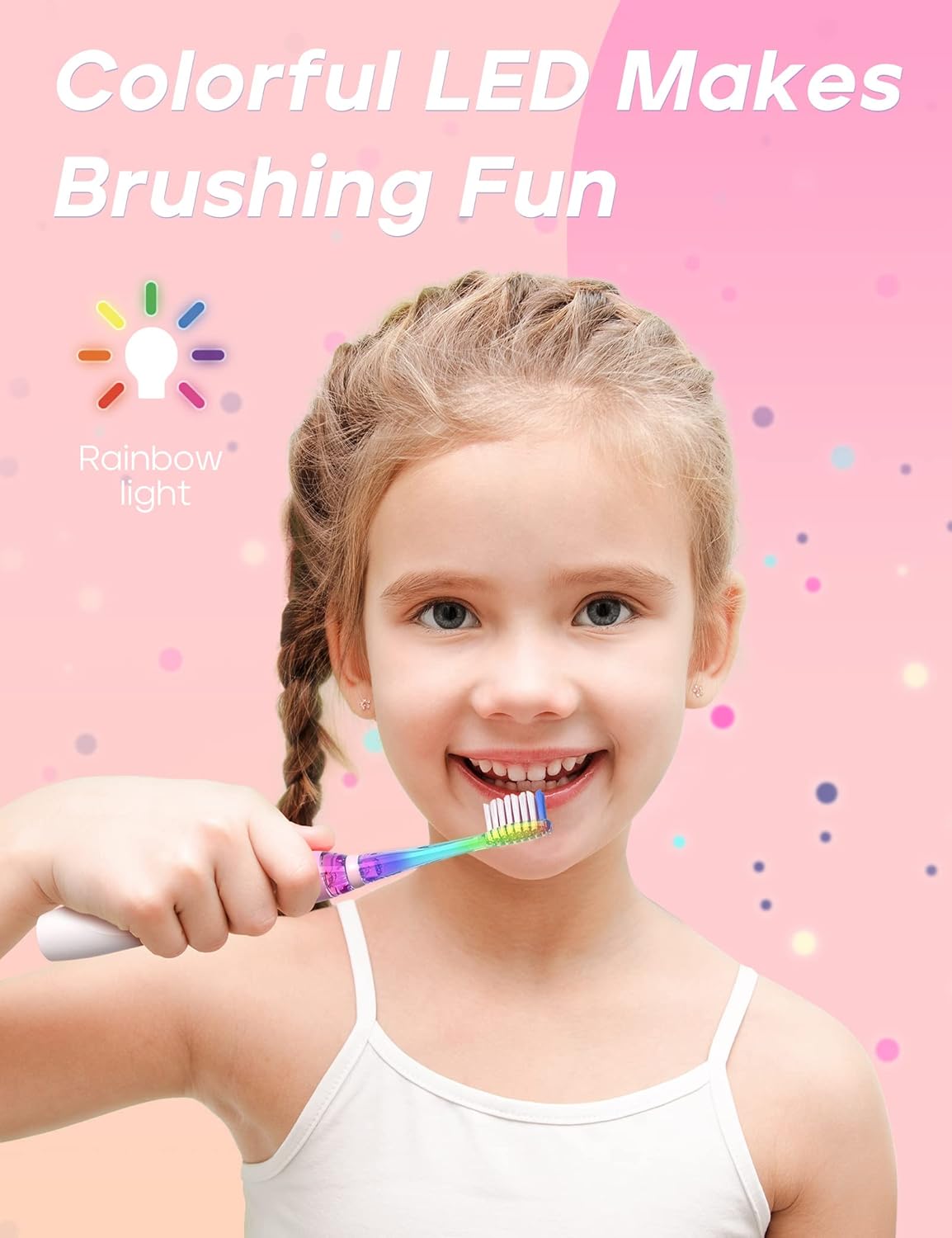 Seago Kids Electric Toothbrush SG977 – Battery-Powered with Timer, LED Light & 4 Soft Brush Heads | Ages 3+ | Pink | UK