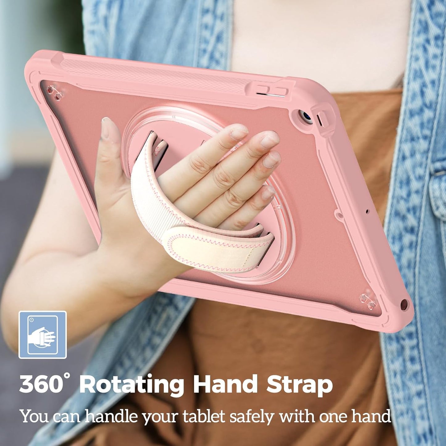 ProCase Rugged iPad Case for 10.2" (9th/8th/7th Gen) – Heavy‑Duty Cover with Hand Strap & Kickstand | Pink | UK