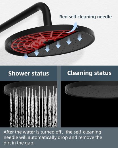 Hibbent 10" Round Rainfall Shower Head – Fixed Overhead Shower Head with Self‑Cleaning Nozzles (Black)