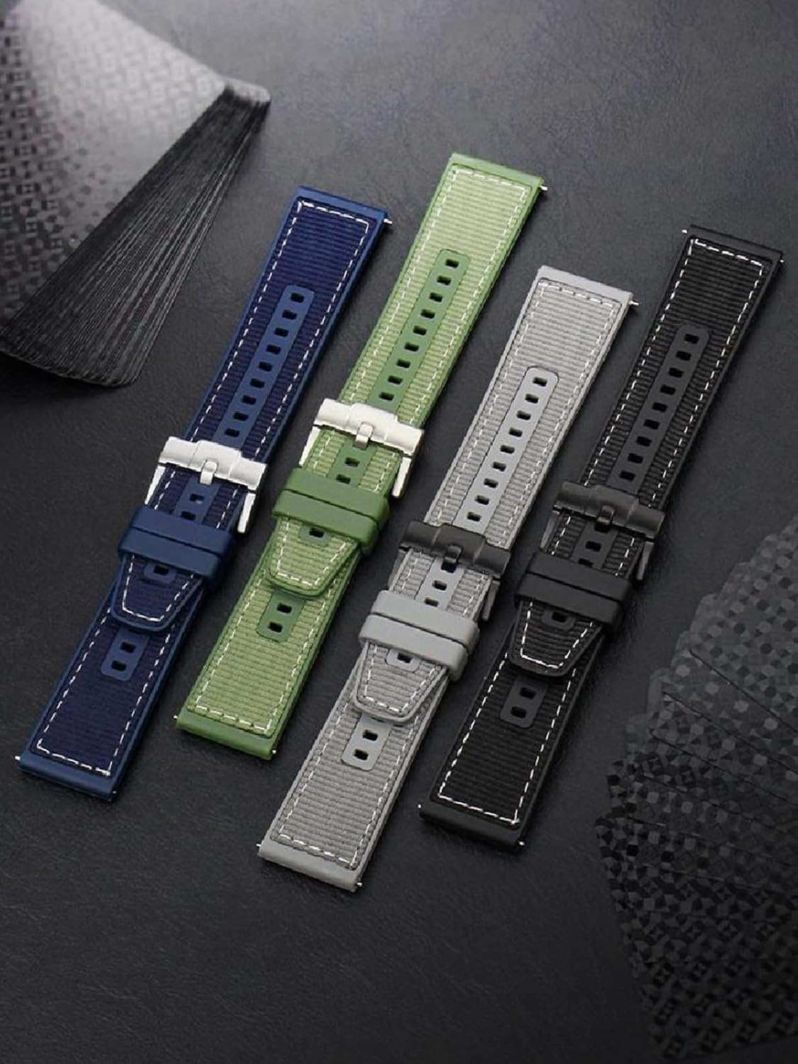 22mm Quick‑Release Watch Strap – Nylon & Rubber Watch Band with Silver Pin Buckle