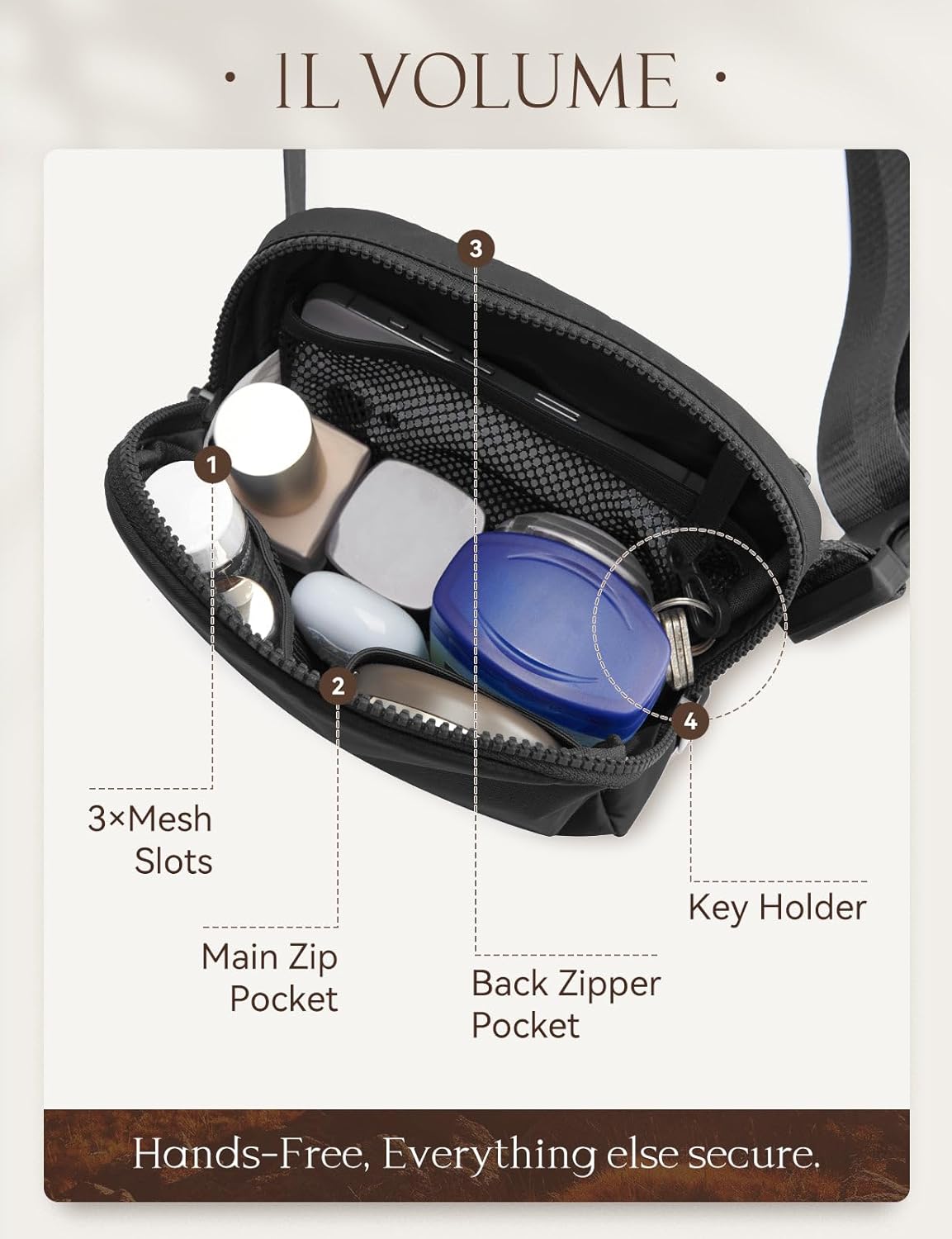 BALEAF Belt Bag Women Crossbody Fanny Pack Fashion Waist Packs Adjustable Strap Black 1L