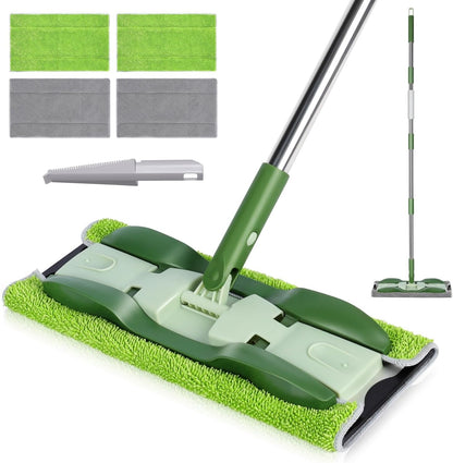 Masthome Flat Mop for Floor Cleaning – Double-Sided Microfibre Mop with 4 Washable Pads