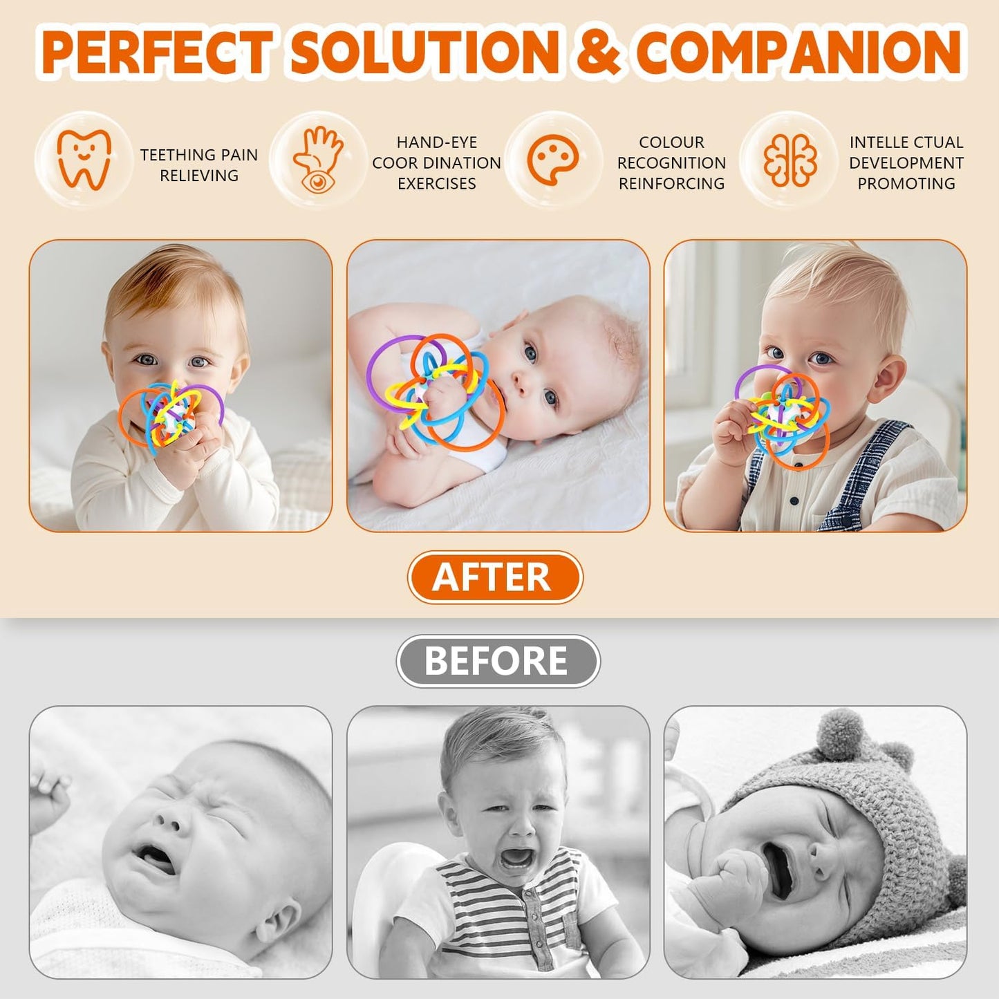 Baby Montessori Sensory Teething Toy – Food‑Grade Baby Teether for 0–12 Months (Globular Wire Shape)