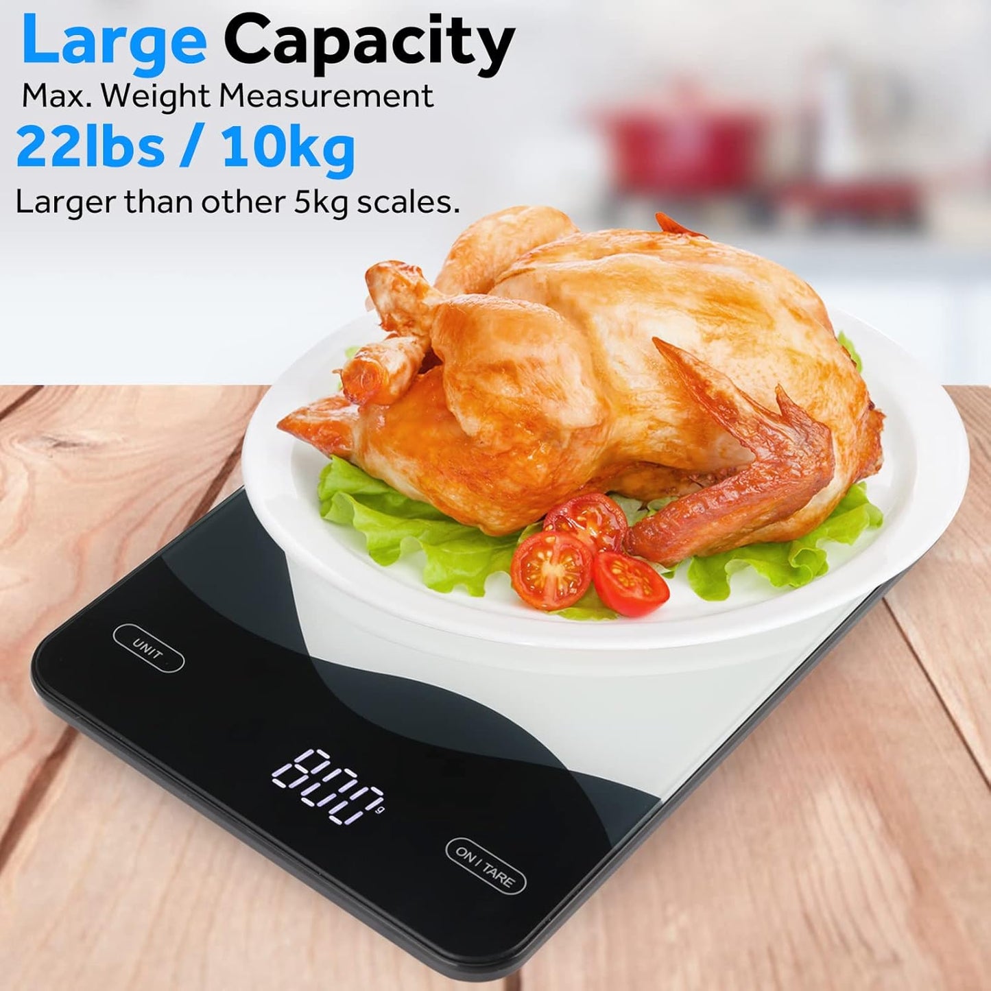 AIMILAR USB‑C Rechargeable Digital Kitchen Scale – 22lb/10kg, 1g Accuracy, Tempered Glass (LED Display)