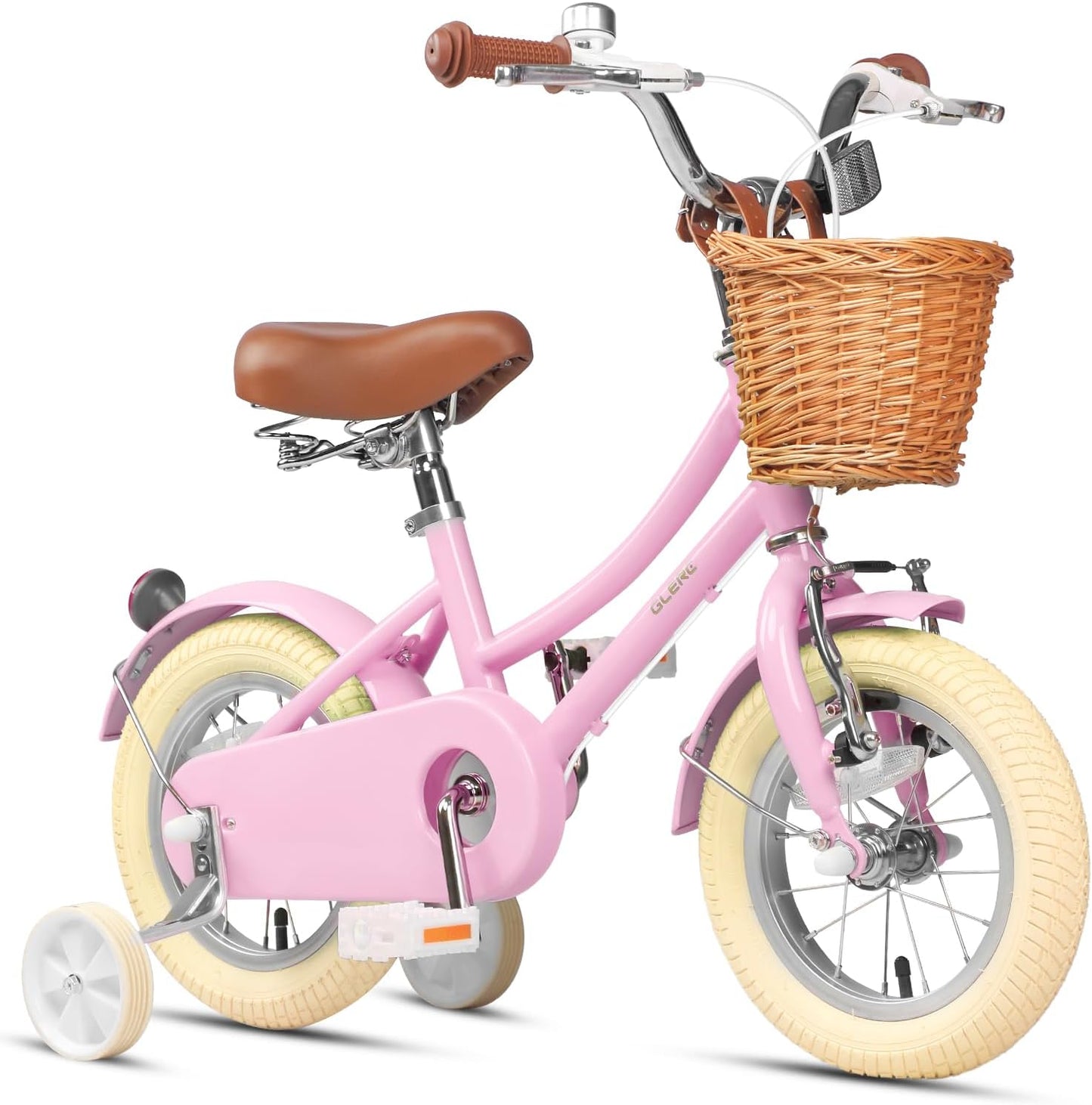 GLERC Little Molly Kids Retro Girls Bike with Basket, Stabilisers and Kickstand