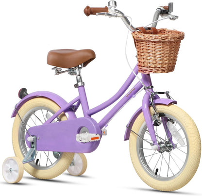 GLERC Little Molly Kids Retro Girls Bike with Basket, Stabilisers and Kickstand