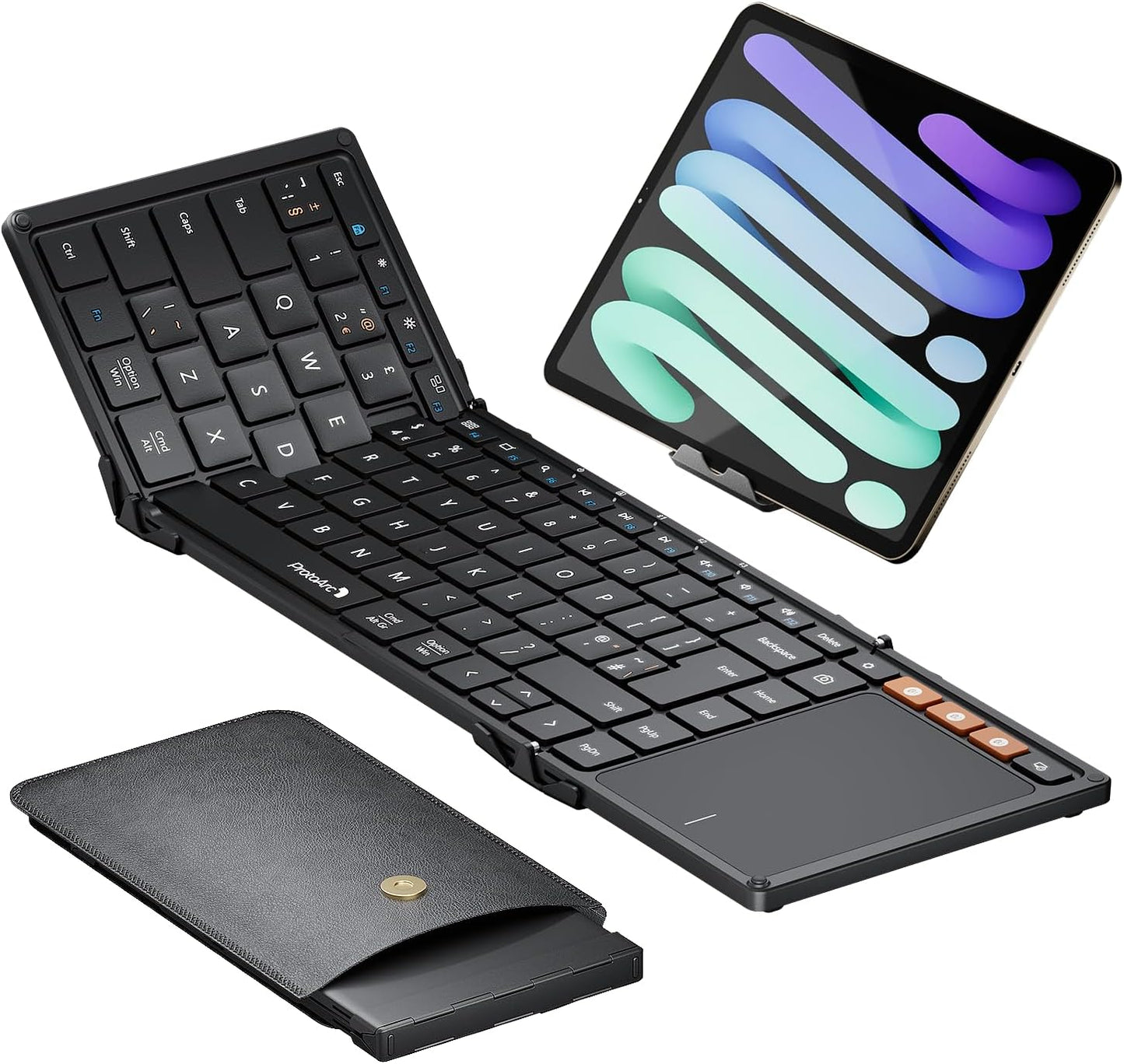 ProtoArc XK01‑TP Foldable Bluetooth Keyboard with Touchpad – Portable Travel Keyboard (Black)