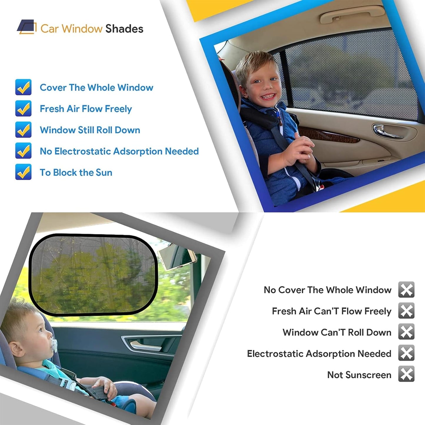 Car Window Shades for Baby - 2-Pack Stretchable Breathable Mesh Sun Protection Screens | UK