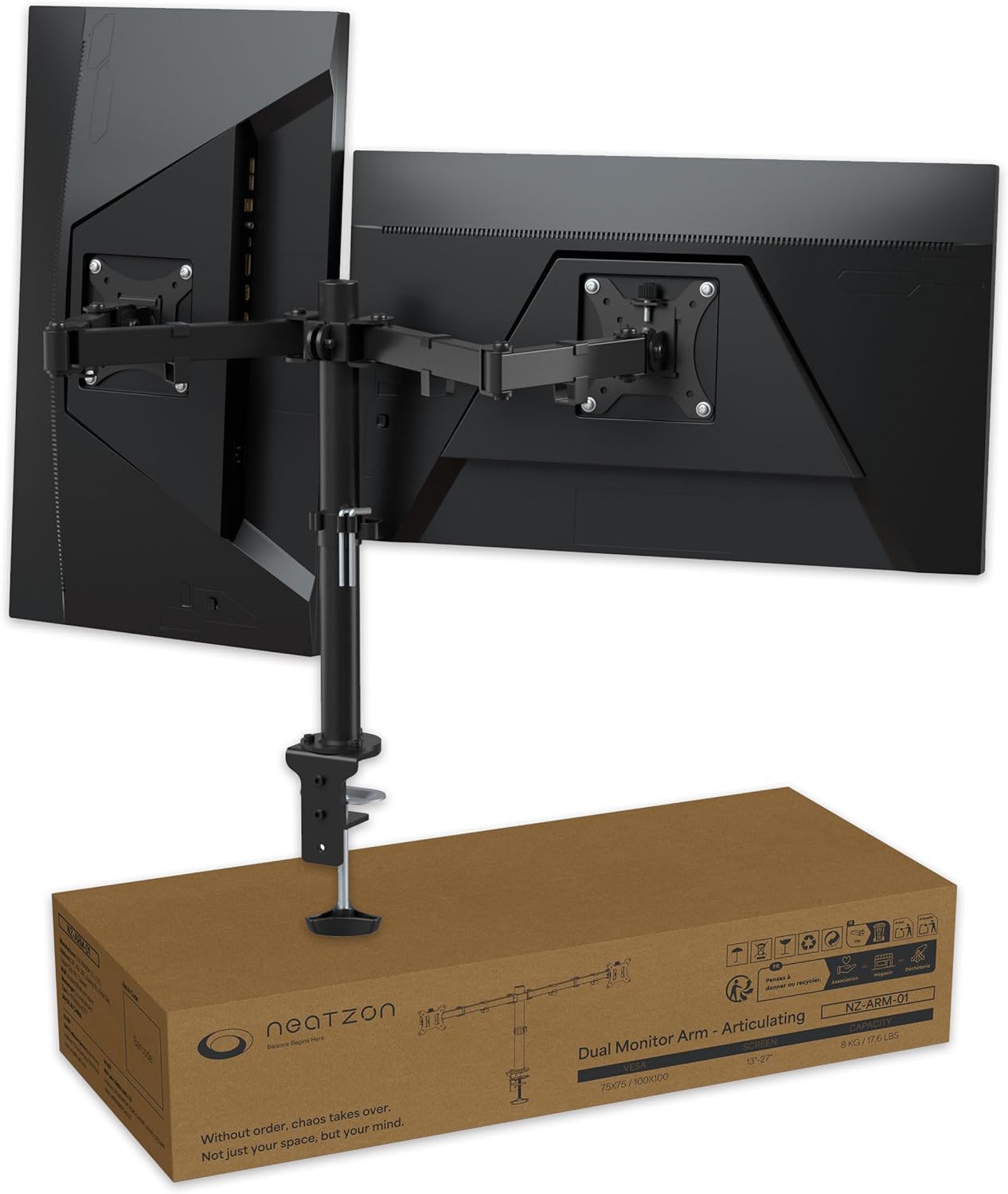 Dual 27" Monitor Arm Desk Mount – VESA Compatible, Up to 8kg per Arm, Cable Management (NZ‑ARM‑01)