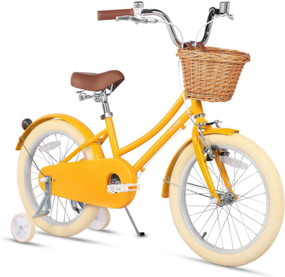 GLERC Little Molly Kids Retro Girls Bike with Basket, Stabilisers and Kickstand