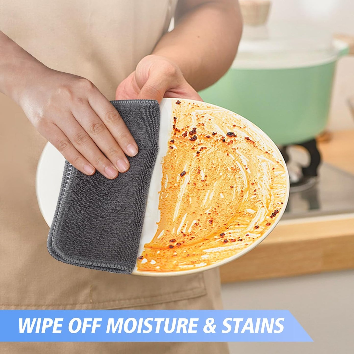 Microfibre Dish Cloths 6-Pack | Super Absorbent Quick-Dry Kitchen Cleaning Cloths with Scrubbing Side — 30 x 30 cm