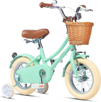 GLERC Little Molly Kids Retro Girls Bike with Basket, Stabilisers and Kickstand