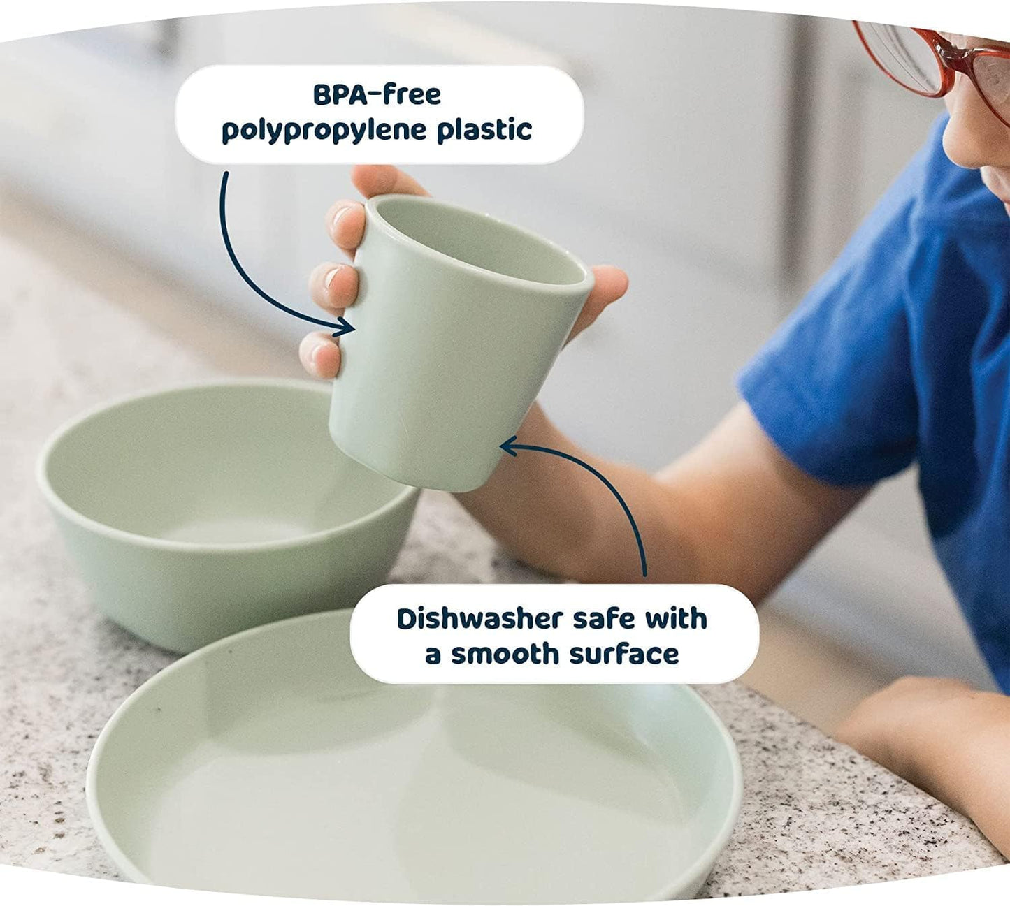 Tiny Twinkle Tableware 3 Pack Dish Set- BPA-Free Cups, Plates and Bowls Sets for Kids and Toddlers - Polypropylene Plastic Dinnerware Set