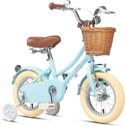 GLERC Little Molly Kids Retro Girls Bike with Basket, Stabilisers and Kickstand