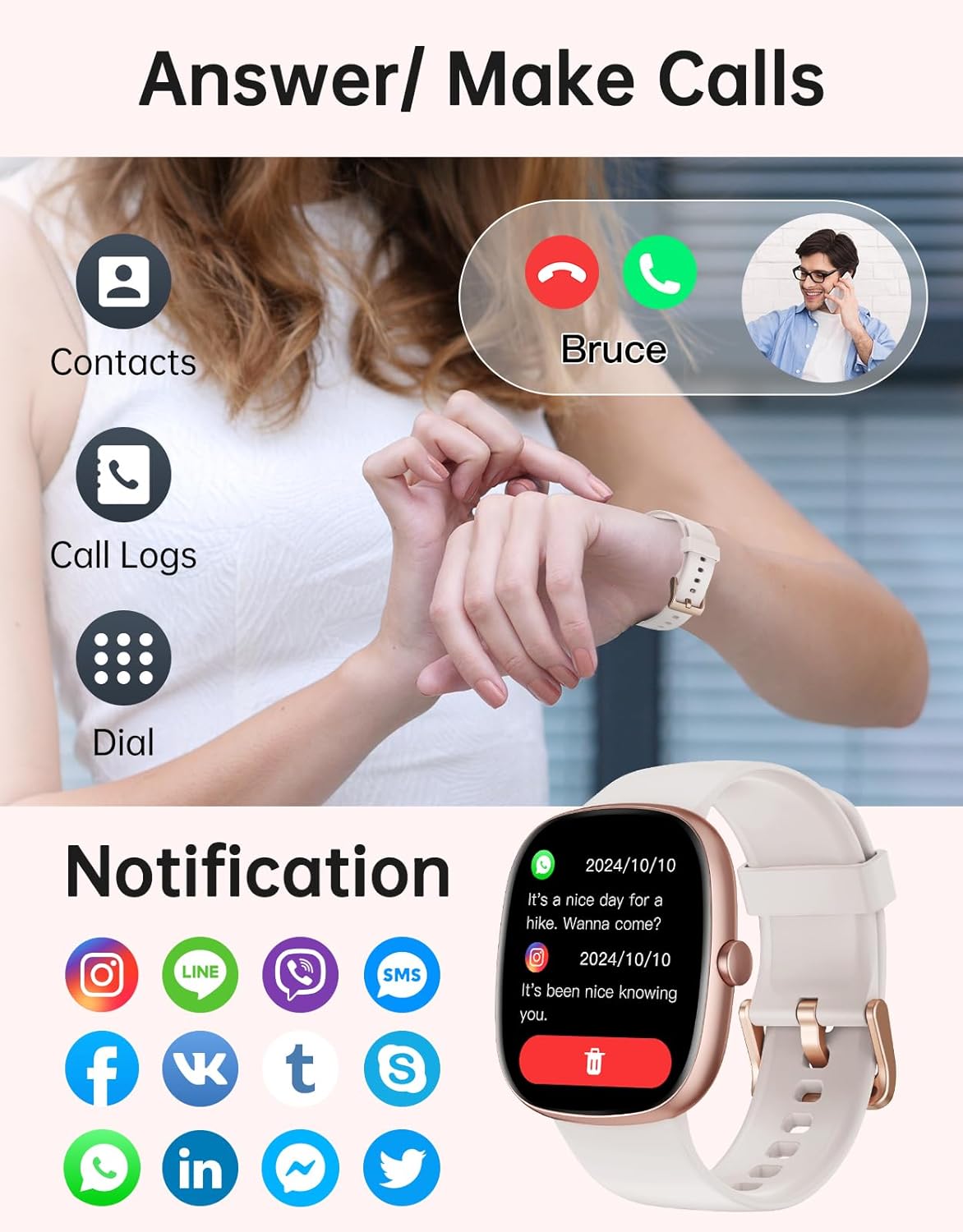 HUAKUA Women’s Smartwatch – Bluetooth Call Answer/Make, Heart Rate & SpO2 Tracking, Sleep Monitor, Multi‑Sport Fitness Tracker