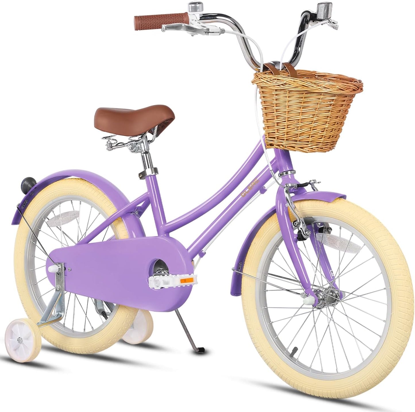 GLERC Little Molly Kids Retro Girls Bike with Basket, Stabilisers and Kickstand