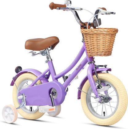 GLERC Little Molly Kids Retro Girls Bike with Basket, Stabilisers and Kickstand