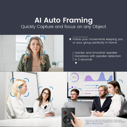 Tongveo AI Tracking 4K Webcam – 5x Zoom, ePTZ, 4 Mics + Speaker, Remote Control (Wide Angle)