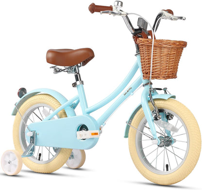 GLERC Little Molly Kids Retro Girls Bike with Basket, Stabilisers and Kickstand