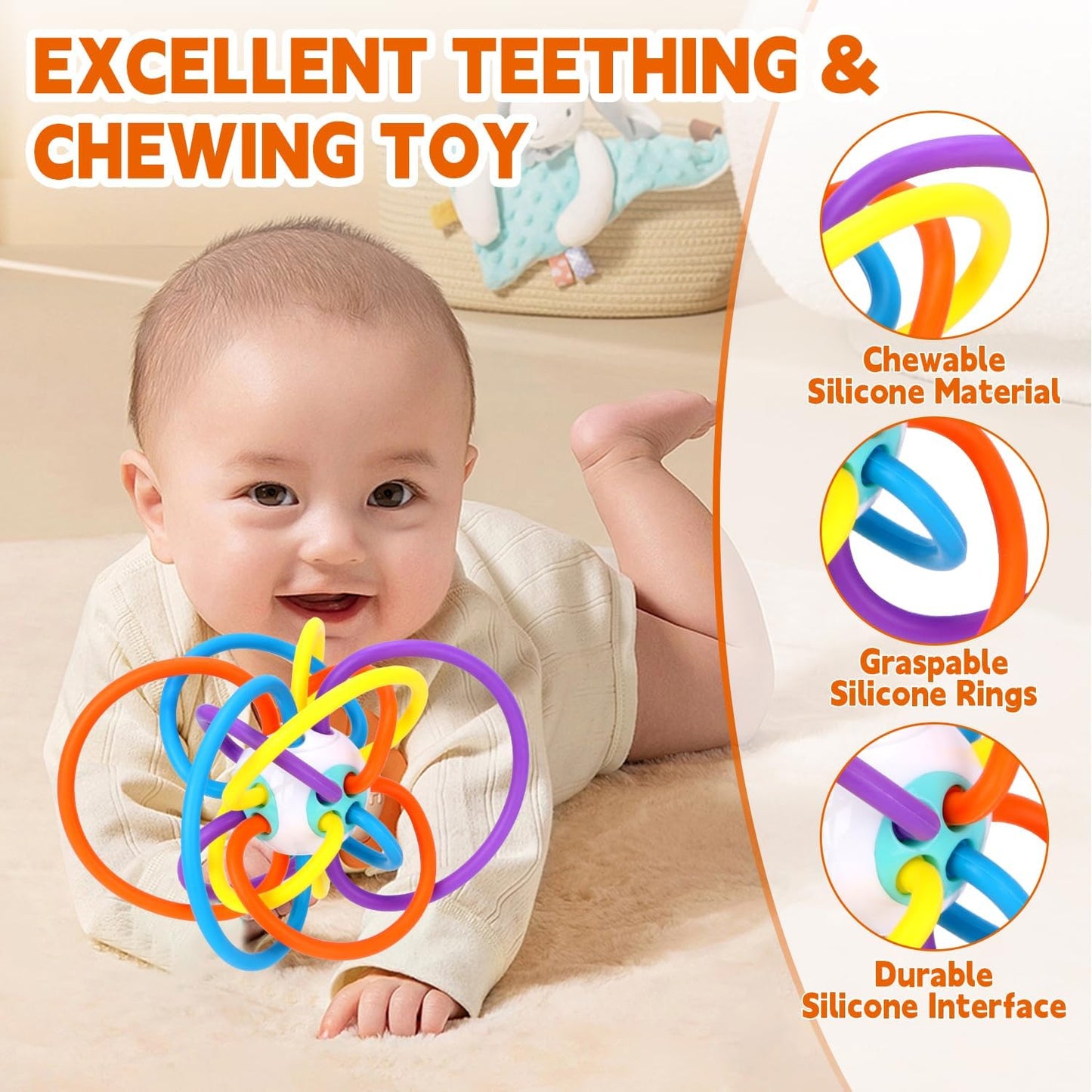 Baby Montessori Sensory Teething Toy – Food‑Grade Baby Teether for 0–12 Months (Globular Wire Shape)